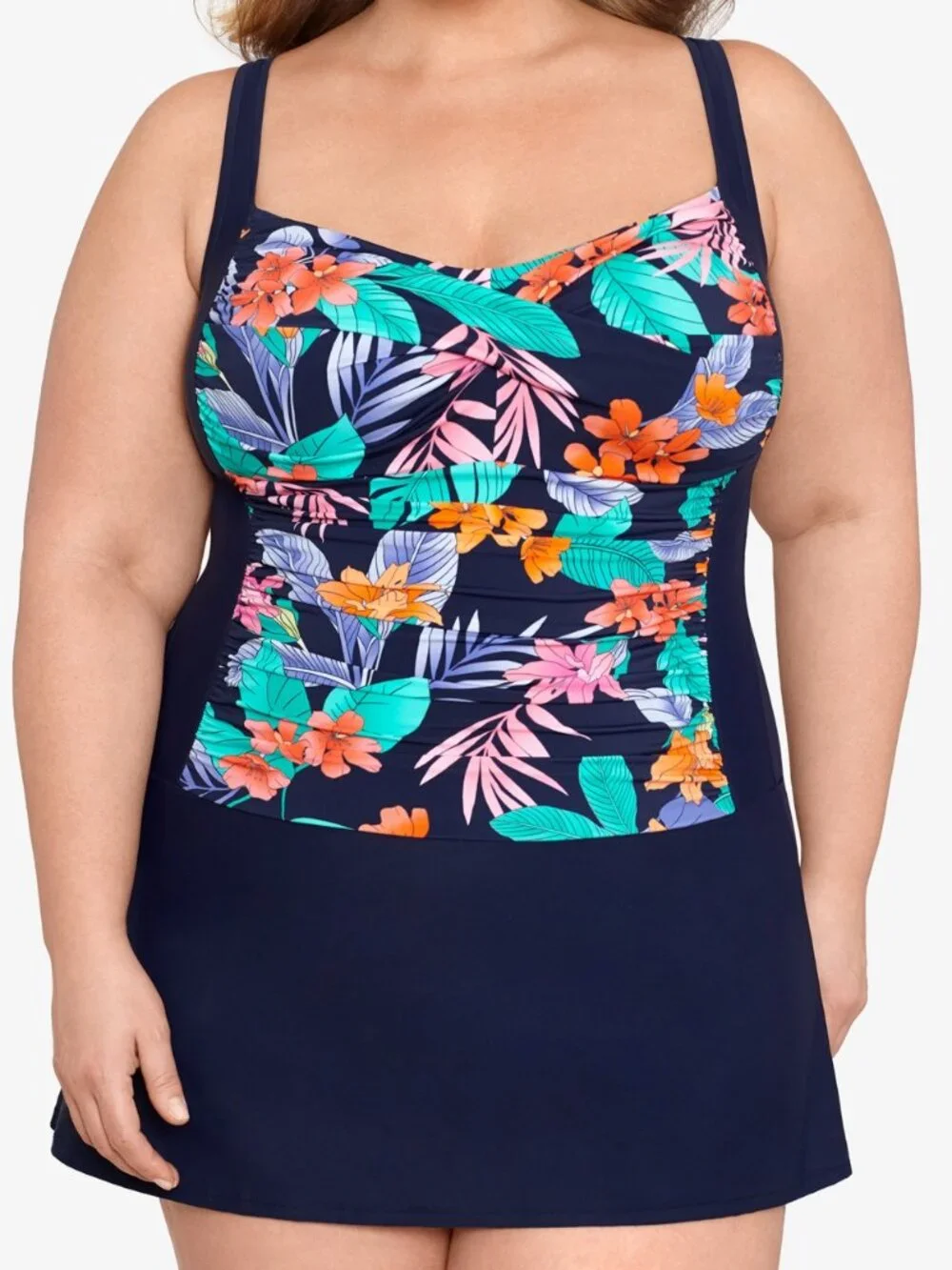 Swim Solutions Colorblocked Tummy-Control Swimdress